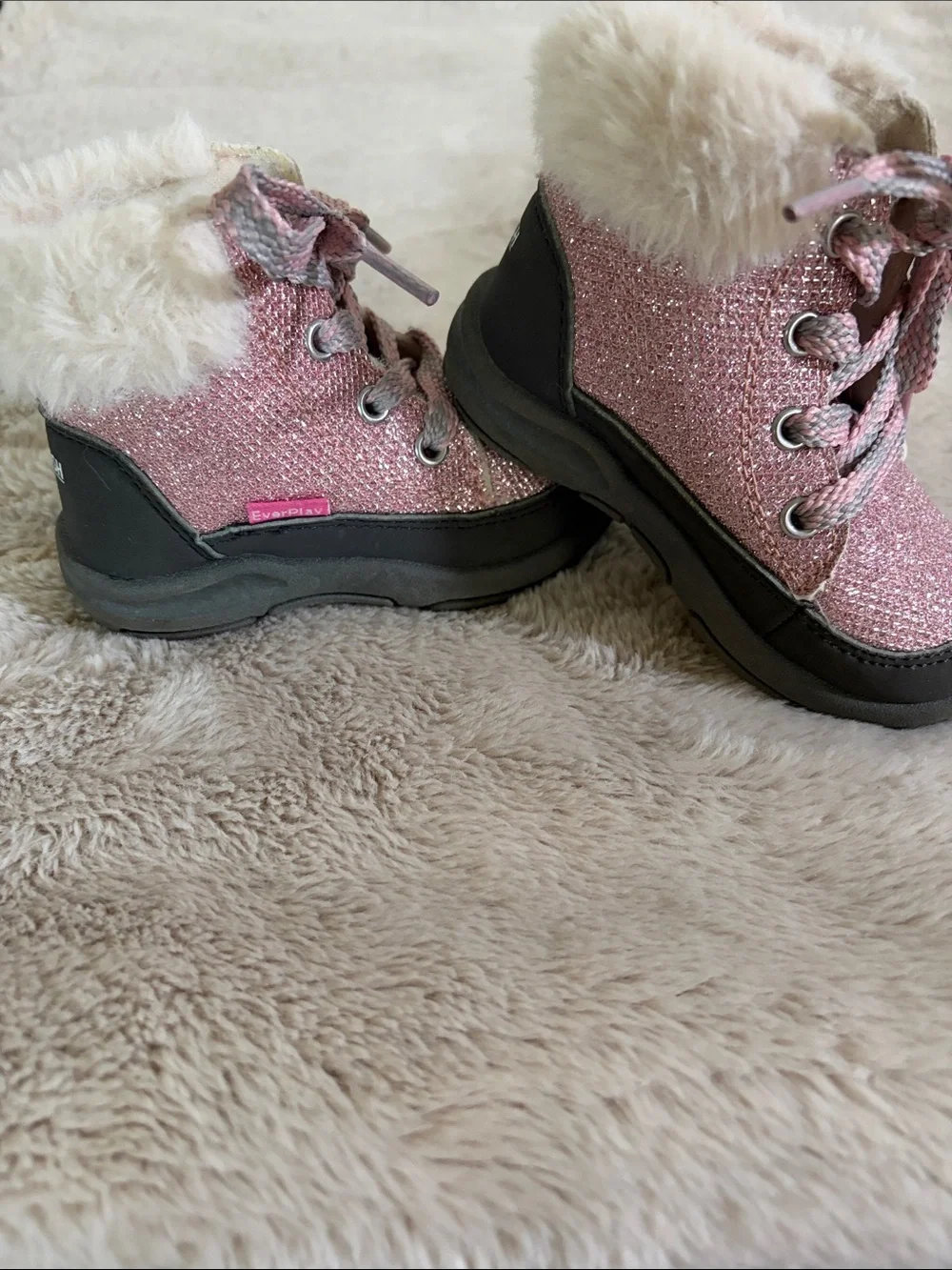 OshKosh B'gosh Pink Glitter Faux-Fur Lace-Up Kids Boots